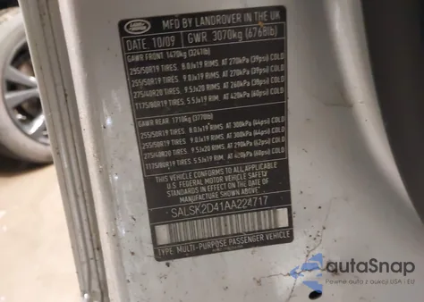 2010 Land Rover Range Rover Sport Hse z USA, uszkodzony, nr VIN SALSK2D41AA224717